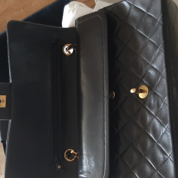 Authentic Vintage CHANEL Lambskin Double Chain Double Medium Flap Bag black/gold - Picture 8 of 16